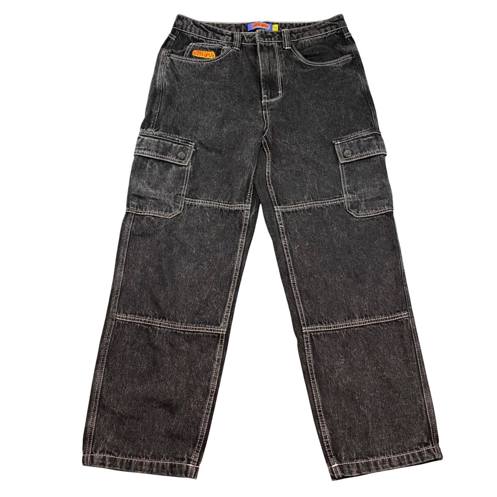 Empyre Loose Fit Cargo Skate Mens Jeans Black Baggy White Stitch Size 30